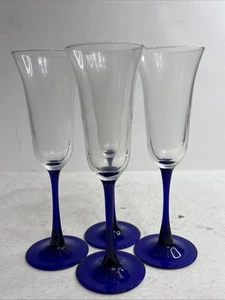 4 flautas de champán vintage de tallo azul cobalto de 8-3/4” de alto ¡¡Hermosas!!! - Imagen 1 de 5
