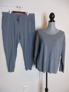 Barefoot Dreams FAB! CozyChic Ultra Lite Top w/Malibu Pant Lounge Set in Gray 1X - Picture 1 of 14