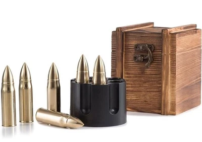 Stainless Steel Reusable Bullet Whiskey Stones - Set of 6 -Brown Box - Image 1 of 3