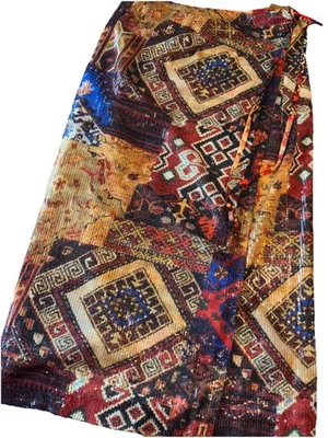 Le Superbe Stevie Patchwork Tapestry Sequined Wrap Skirt Mid Length 4 Anthro - Image 1 of 4