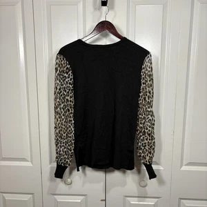 89th + Madison Damen S Pullover schwarz Leopardenmuster Ärmel Strick Oberteil schick - Bild 1 von 7