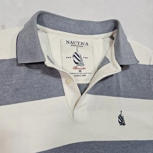 Vtg Nautica Heritage Spinmaker Polo Shirt Nautical Rugby Striped Maritime Blue - Picture 1 of 7
