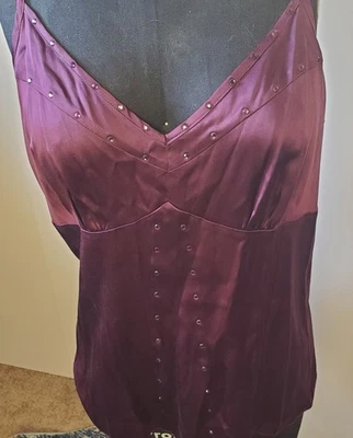 Mossimo Womens Camisole Burgundy Sz L Silk Stretch Embellished Adjustable Y2k   - Image 1 of 4