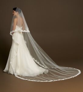 Wedding Cathedral bridal Veil lace edge with blusher for bride