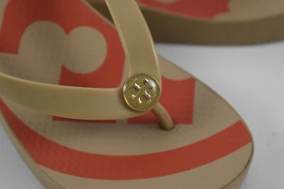 Tory Burch размер 6 M бежевый логотип украшение стринги шлепанцы повседневные тапочки лето - Изображение 1 из 4