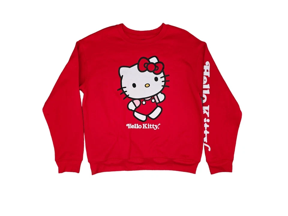 Womens Sanrio Hello Kitty Crewneck Sweatshirt Red Sleeve Print Size Large - Image 1 of 4
