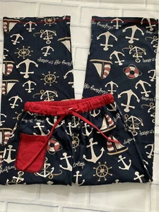 Lazy One Women’s S Pajama Pants Nautical Blue Red Cotton Full Length Tie Waist - Picture 1 of 12