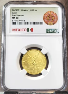 2024 MEXICO GOLD 1/4 ONZA LIBERTAD NGC MS 70 FIRST RELEASES PERFECT RARE 1/4 OZ - Picture 1 of 3