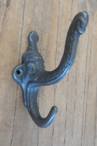 Coat Hook Elephant Trunk Cast Iron Double Hook 2 Hooks Antique Style - Picture 1 of 5
