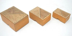 Japanese Stacking Wooden Box Set x3 Vintage Original from Japan 1208C10 - Picture 1 of 12