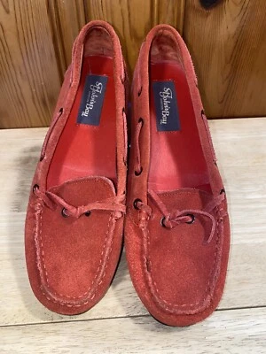 St. John's Bay Rae Red Brown Suede Leather Flat Loafer Women 7 M lace Bow - Изображение 1 из 4