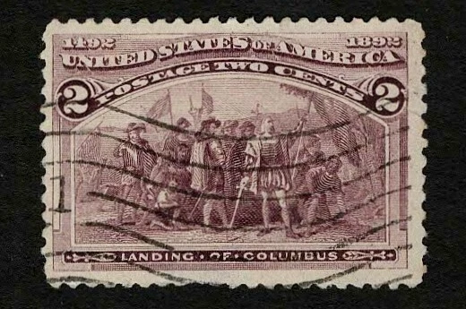 US 1893 #231 Columbian Exposition 2c Brown Violet Broken Hat Variety VF-XF Used - Image 1 of 2