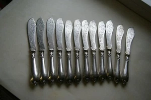 12 Fischbesteck, Fischmesser 800 Silber, Jugendstil, Original antik, 850 g - Bild 1 von 10