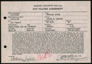 THEY GOT ME COVER / Natasha Lytess 1942 signed contract, Marilyn Monroe coach - Bild 1 von 1