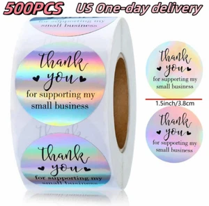 1 Roll-500pcs 1.5'' Rainbow Stickers Thank you Holographic Round Sealing Labels - Picture 1 of 9