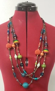 Chico's Multi-Strand Chunky Seed Beads, Wood And Glass Beads Statement Necklace - Picture 1 of 4