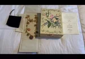Complete Joan Rivers Victorian Flowers Necklace with Locket w/ Wood Jewelry Box - Picture 1 of 10