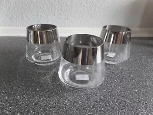 3 Glas-Windlichter mit 3 cm breitem Platinrand ca. 9,5 cm hoch NEU!!! - Bild 1 von 3
