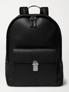 DUNHILL Belgrave Full-Grain Leather Backpack Black Push Lock Italy - Picture 1 of 5
