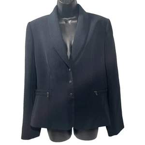 Tahari Arthur S. Lavine Suit Jacket Blk 3 Snap Button Black Pin Stripe Size 14 - Picture 1 of 10