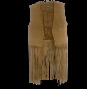 Bagatelle Real Suede Long Fringe Vest Hippie Boho Western Tan Women’s Size XS - Picture 1 of 7