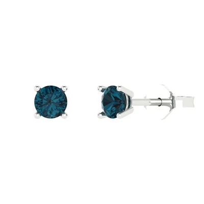 0.2 cttw Round Natural London Blue Topaz Gold-Plated Push Back Stud Earrings - Image 1 of 4