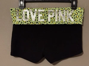 Y2K Vintage Victoria Secret PINK Foldover Yoga Shorts Neon Gepard Metallic Logo Medium - Bild 1 von 6