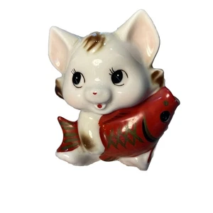 Kitty Cat With Koi Fish Coin Bank Ceramic Vintage China 5.5” Tall - Picture 1 of 9