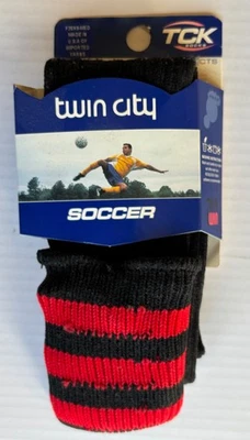 NEW Pack of Two Pairs Twin City FSH8 Youth Soccer Socks, Black w/Red Stripes