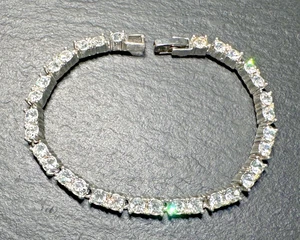 VINTAGE SILVER TONE NAPIER CLEAR RHINESTONE TENNIS BRACELET H882 - Picture 1 of 15