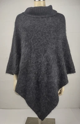 Poncho suéter difuso cuello alto mezcla lana mohair negro Eileen Fisher OSFA Foto 1 de 4