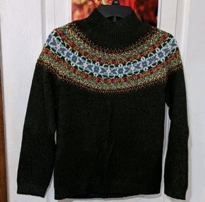 Liz Claiborne Liz Sport Turtleneck Fair Isle Knit Gray Sweater Retro Vintage PS - Picture 1 of 6