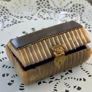 Antique Horn Trinket Box w/ Brass Clasp & Velvet Lining – Victorian Era - Picture 1 of 5