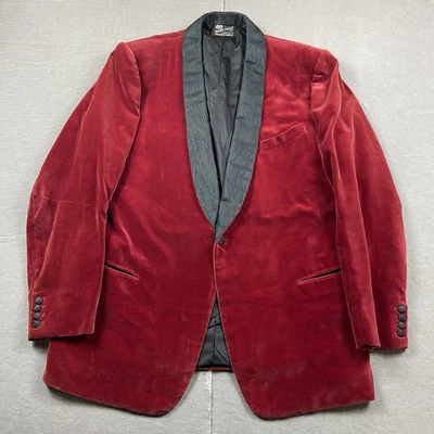 Vintage Henry Poole & Co Blazer Mens 48* Red Velvet Smoking Savile Row Single - Image 1 of 4