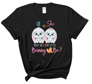 EASTER GENDER REVEAL TSHIRT-UNISEX-SOFTSTYLE-BUNNY TSHIRT-GENDER REVEAL PARTY - Picture 1 of 10