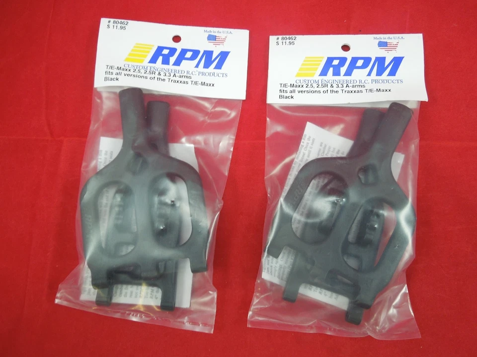 RPM TRAXXAS T-MAXX E-MAXX BLACK Front or Rear SUSPENSION A-ARMS  2.5 3.3 16.8 - Image 1 of 1