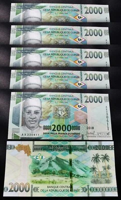 Guinea 2000 Francs , 2018 2019, UNC, 5 Pcs LOT, Consecutive, P-48, New Design - Image 1 of 4
