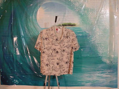 Damas Hawaianas, talla 10, Puños SS Negro/Blanco Floral, 55 Lino/45 Rayón Foto 1 de 4