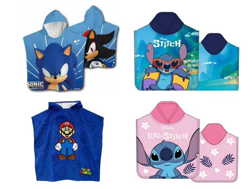 Character Poncho swimming Holidays Beach 100% Cotton Sonic, Mario, stich - Image 1 of 1