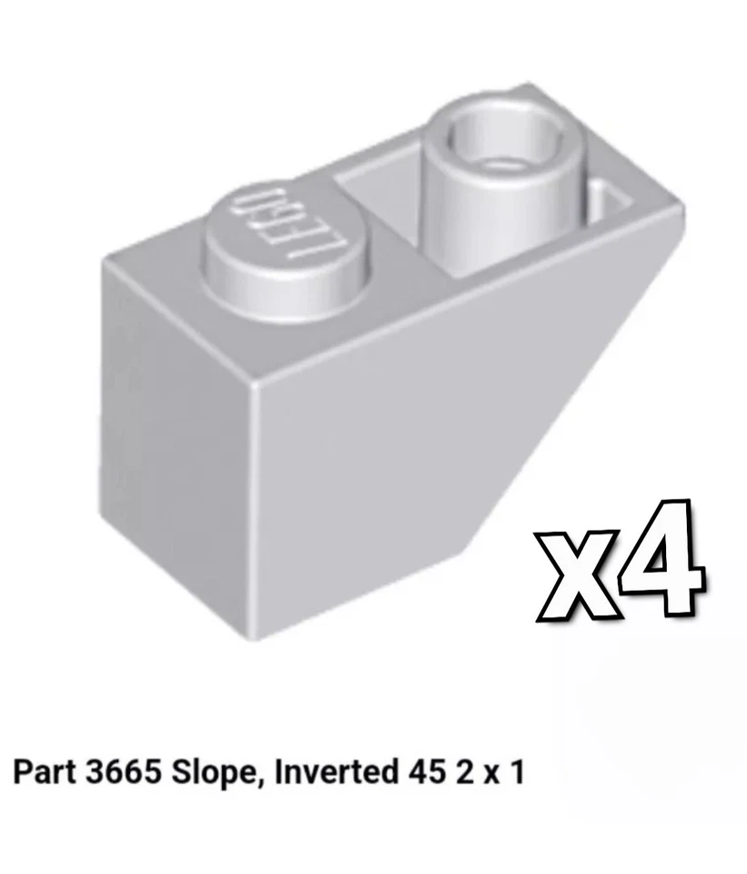NEW LEGO 3665 Lot of 4 Roof Brick/Slope, Inverted 45 2x1 Light Bluish Gray - Image 1 of 1