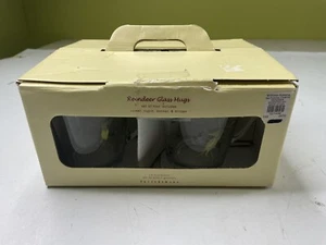 Set 4 Pottery Barn Christmas Holiday Reindeer Glass Mugs Cups Cocoa Latte Coffee - Picture 1 of 7