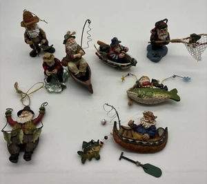 Santa fishing Christmas ornaments.  lot of  8. READ - Picture 1 of 12