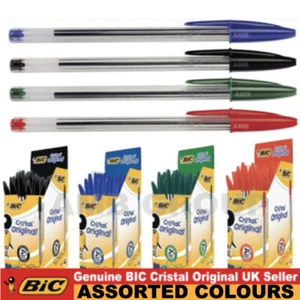 BIC Cristal Assorted Mix (BLACK, BLUE, RED, GREEN) Medium Ball Point Pens Biros - Picture 1 of 4