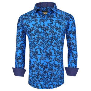 Mens PREMIERE Long Sleeve Button Down Dress Shirt Blue Black PAISLEY 770 - Picture 1 of 5