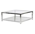 Glass & polished steel chrome TERANO square coffee table. 100cm x 100cm x 40cm.