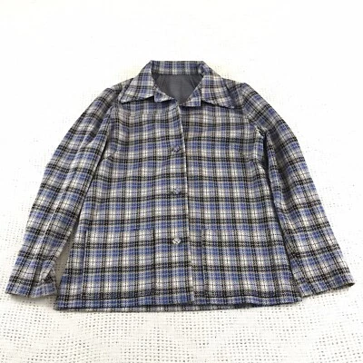 Chaqueta discoteca a cuadros hecha a mano azul marrón tejida con botones años 70 mediana vintage Foto 1 de 4