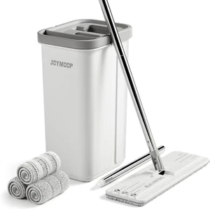 Mop and Bucket with Wringer Set Flat Floor Mop and Bucket 3 Reusable Pads - Picture 1 of 9