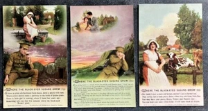 3 x WW1 Sweetheart Bamforth Postcards Black Eyed Susans Military WW1 Soldier - Picture 1 of 5