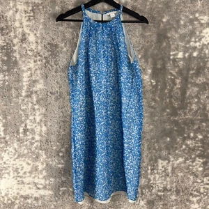 Diane Von Furstenberg Size 8 Abstract Sleeveless Mini Shift Dress Blue Zip - Picture 1 of 7