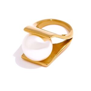 Pearls Stainless Steel Ring Gold Plated Elegant Fashion Jewelry Women Accessory